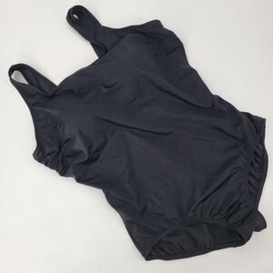 Lands End Womens Black One-Piece Tugless Low Leg Swim Suit 20W/L